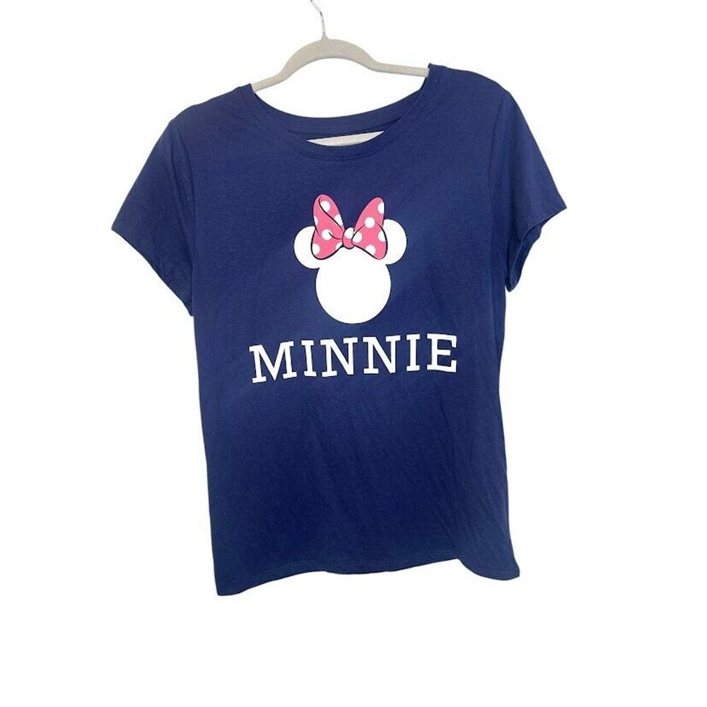 Disney Womens Medium Minnie Mouse T-Shirt Short Sleeve Tee Top Navy Blue Bow